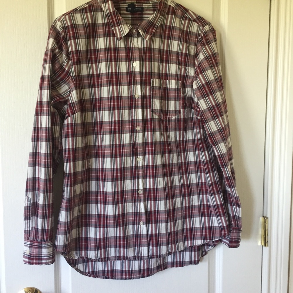 Gap boyfriend fit plaid button down shirt size L